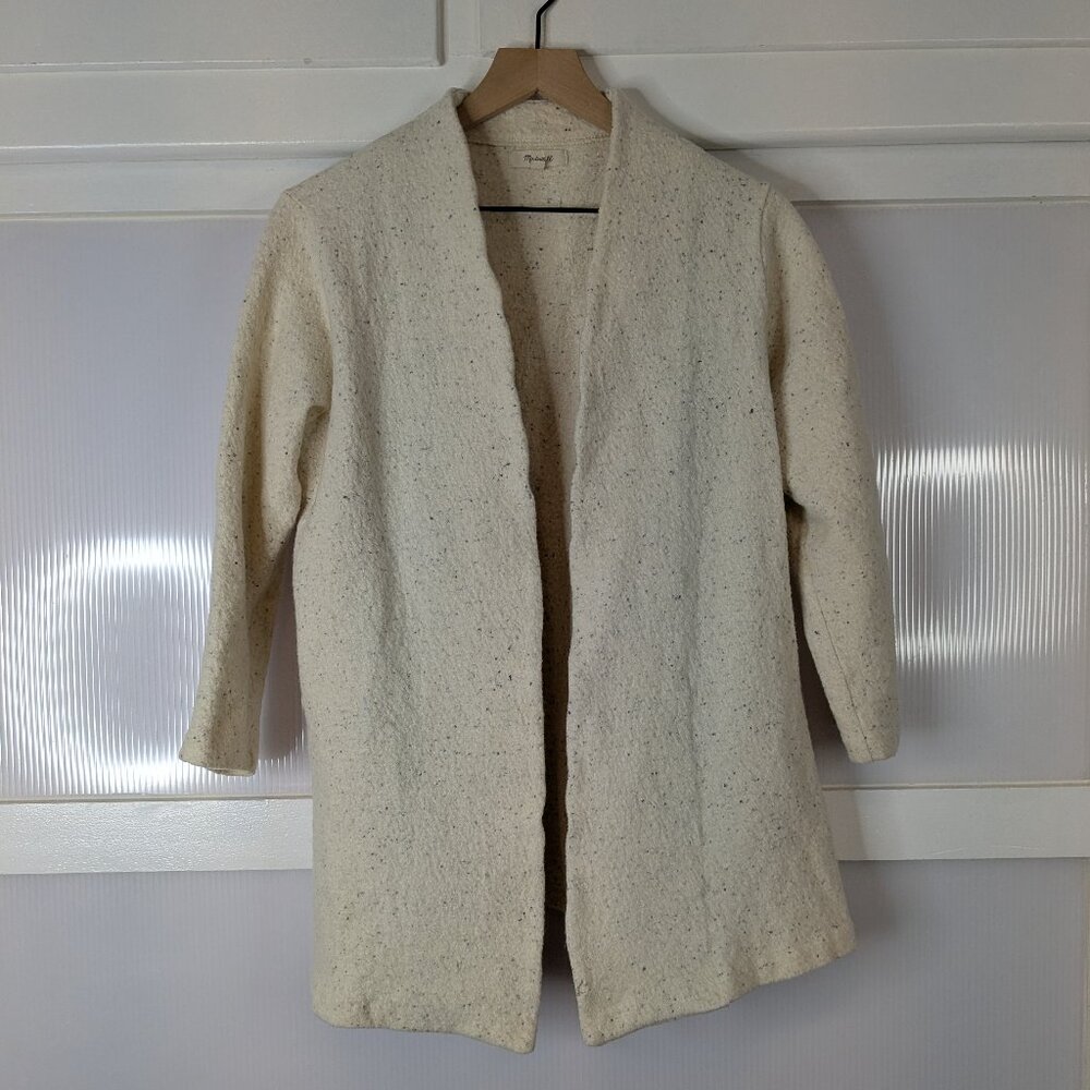 Madewell Cream Speckled Boiled Wool Long Cardigan Open Front Small AS IS FLAWS